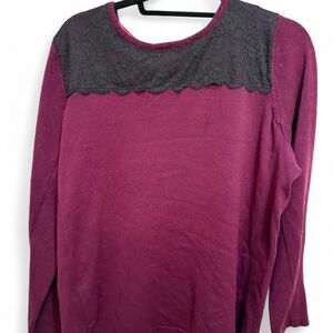 Women's Lane Bryant Burgundy & Black Lace Jumper Sweater XL 14/16 EUC